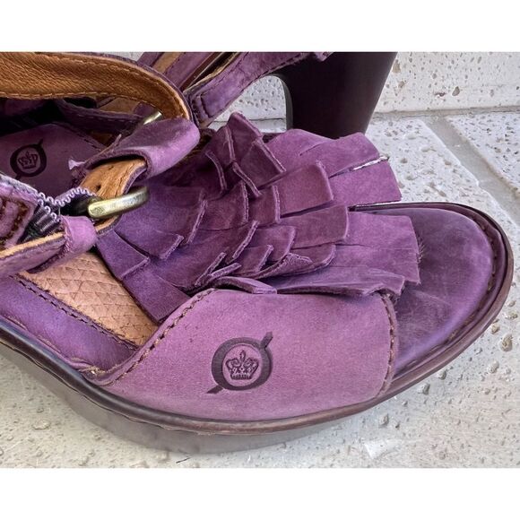 Born Mauve Purple Leather Fringe Tassel Heels Sandals Size 8 - Picture 12 of 16